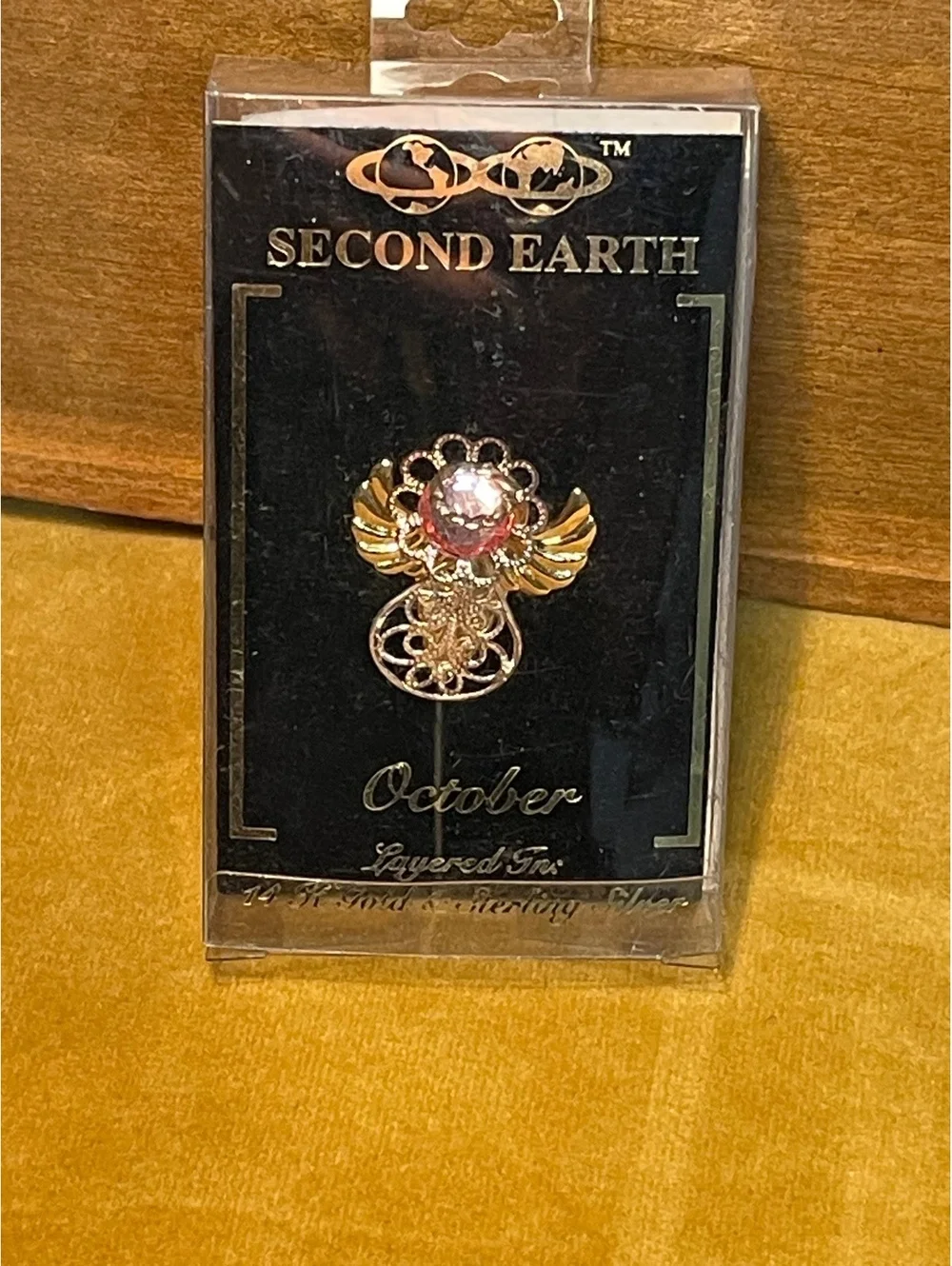 Second Earth October Birthstone Guardian Angel Pin